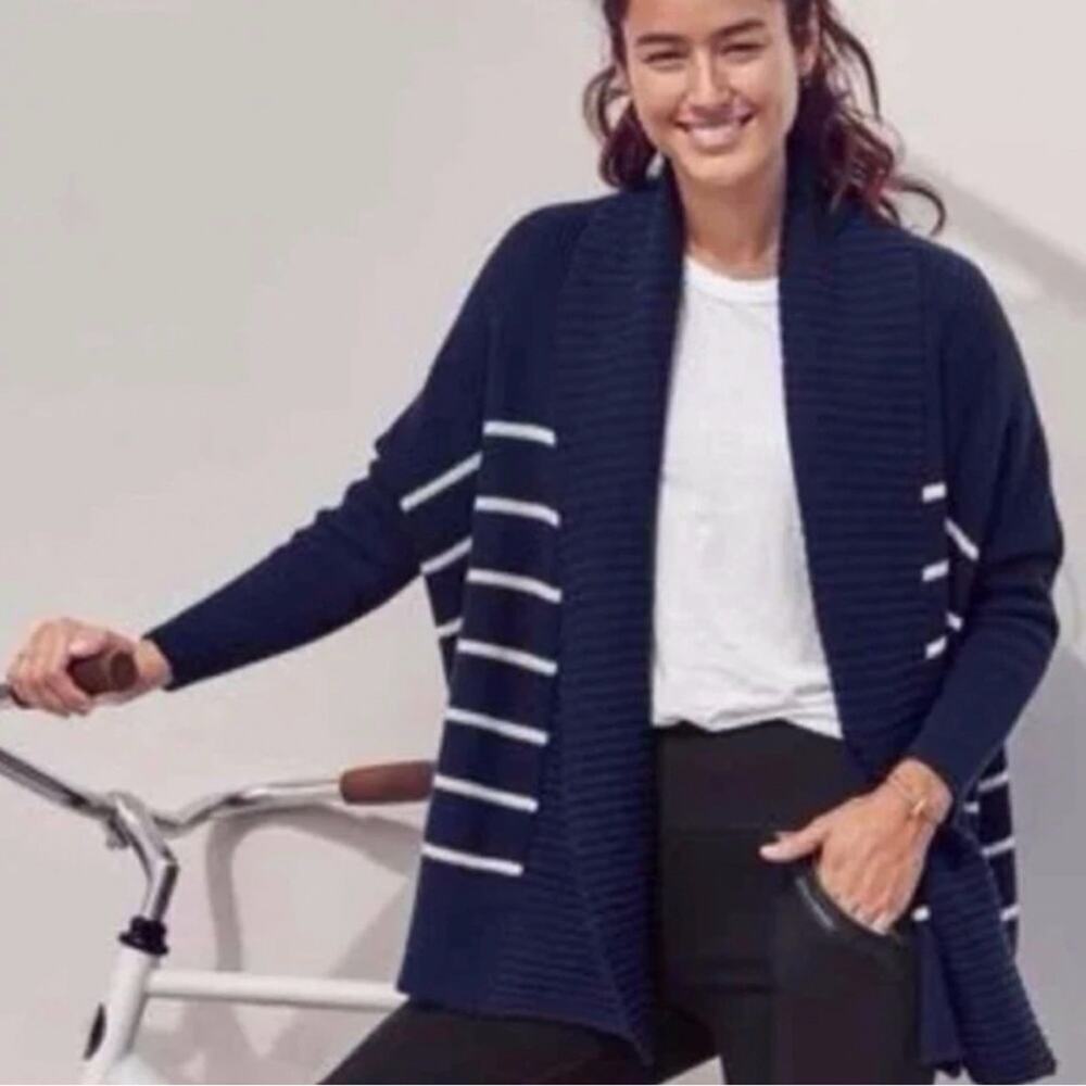 Athleta Women’s Peaceful Wrap Cotton Blend Striped Cozy Coastal Cardigan Size S